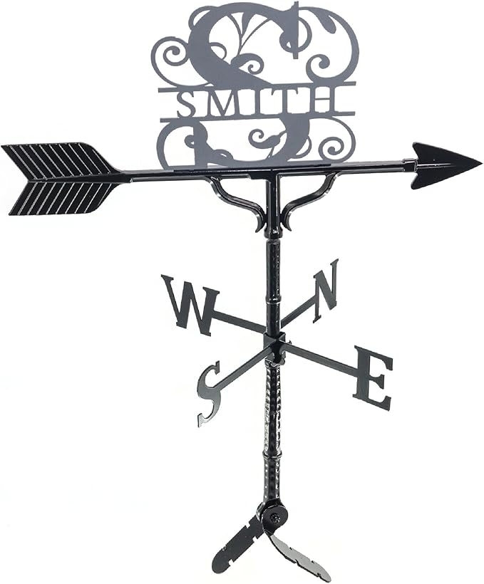 Montague Metal Products - Custom Monogram Weathervane - Metal Name Sign - Outdoor Decor - Roof Mount Included - Cast Metal - Easy to Install