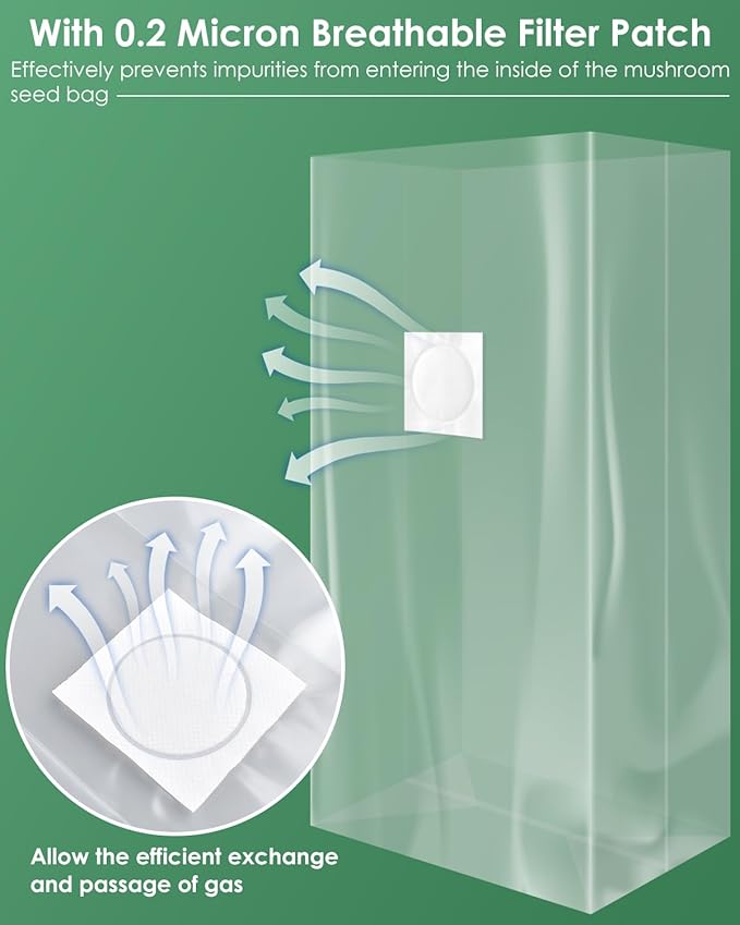 60 Pack Mushroom Grow Bags with Microporous Filter Patchs, 8"x5"x20" Large Extra Thick 3 Mil Mushroom Cultivation Spawn Bag Bulk, Durable Autoclavable Bags for Substrates Strong Tear Resistant