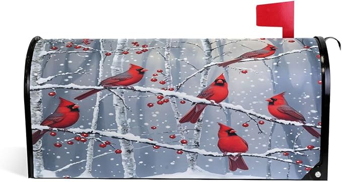SUABO Mailbox Cover Red Cardinals Oversize Magnetic Mailbox Covers Wraps for Christmas Home Yard Garden Decor
