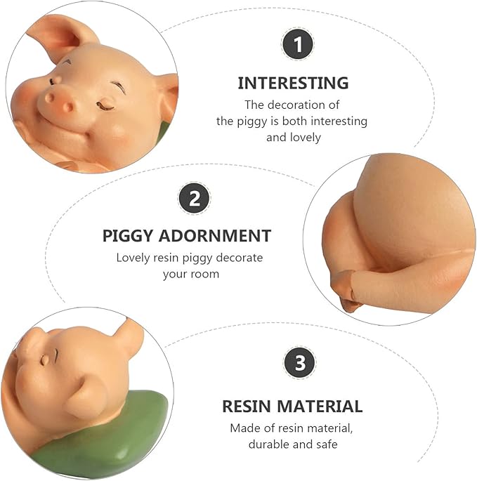 Pig Statue Mini Pig Figurine, Resin Home Decor, Lucky Animal Garden Statue for Micro Landscape (Pigs in The Lunch Break)