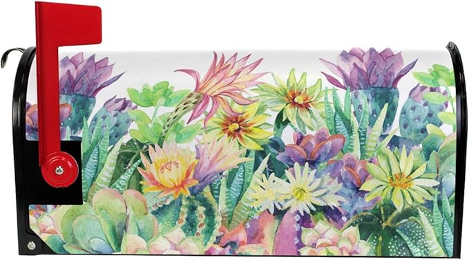 ALAZA WOOR Blooming Cactus Succulents and Flowers Magnetic Mailbox Cover MailWraps Garden Yard Home Decor for Outside Standard Size-18"x 20.8"