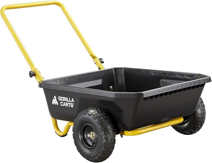 Red Metal Wheelbarrow, Easy Loading and Dumping Garden Cart with Steel Tray, Durable Heavy Duty Utility Trolley for Transporting, Soil, Sand (Yellow + Black, 2 Wheels)