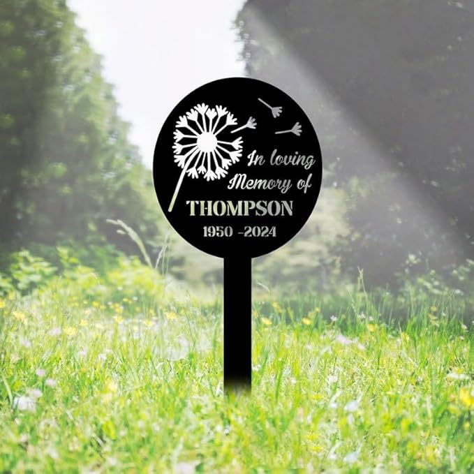 Custom Dandelion Memorial Stake – Metal Dandelion Grave Marker, Garden Yard Stake Outdoor Decor (Dandelion Memorial)