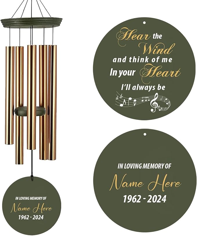 Personalized Sympathy Wind Chime, Wind Chimes for Loss of Loved Father/Mother/Lover, Condolence Gifts Wind Chimes for Outside, Sympathy Bereavement Gifts for Condolences/Funeral, Product in USA