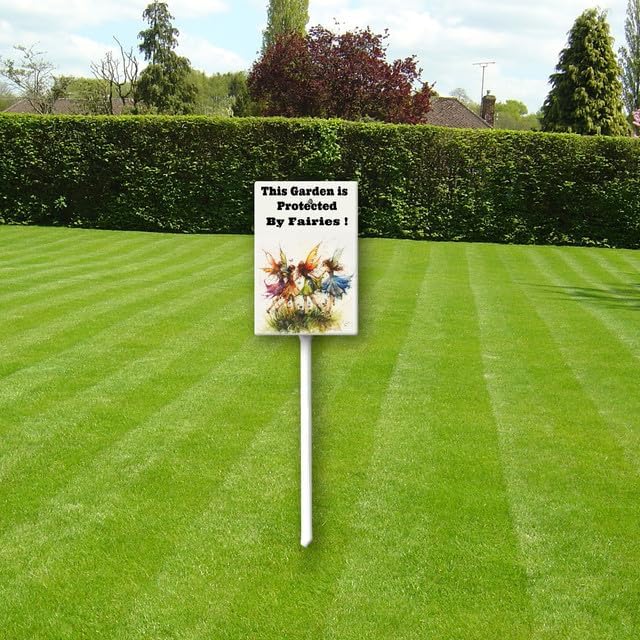 Uptell This Garden is Protected By Fairies Yard Signs with Stakes Aluminum Sign for House/Front Door Outdoor Decoration,Weather Resistant 8x12 Inch