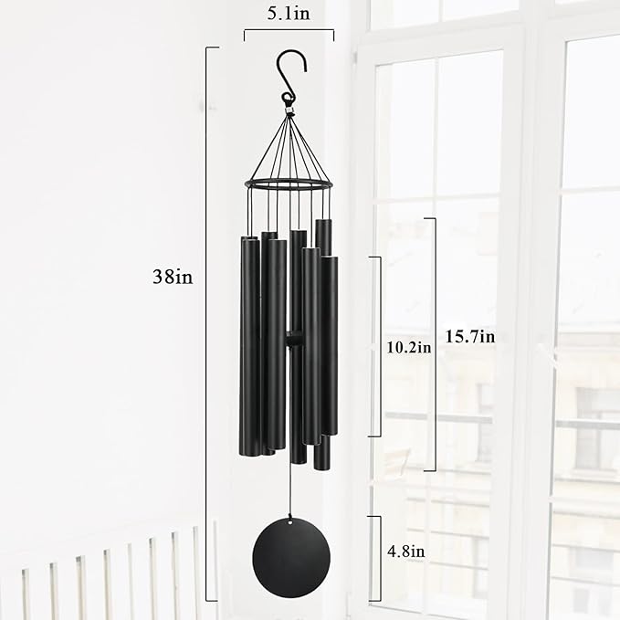 Large Wind Chimes Outdoors Deep Tone, in Memory of Loved One Wind Chimes for Outside,Sympathy Chimes Gifts for Mother/Father,Prime/Clearance Memorial Chimes, Metal Chimes Outdoors Garden Décor(Black)