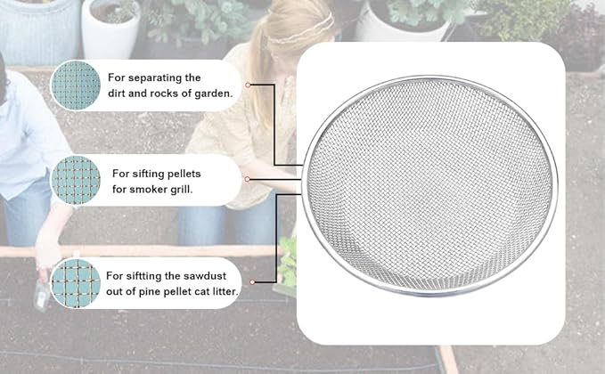17''Soil Sifter for Gardening, Heavy Duty Rock Sifter,Compost Sifter Dirt Sifter,Captures Dirt Rocks Sawdust