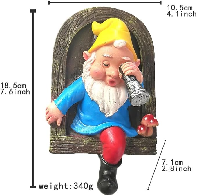 Garden Gnome Open The Door Garden Decor Resin Tree Faces Decor Outdoor Fairy Garden Patio Lawn Porch (Blue Telescope)
