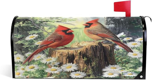 SUABO Mailbox Cover Cardinals Perched Oversize Magnetic Mailbox Covers Wraps for Christmas Home Yard Garden Decor