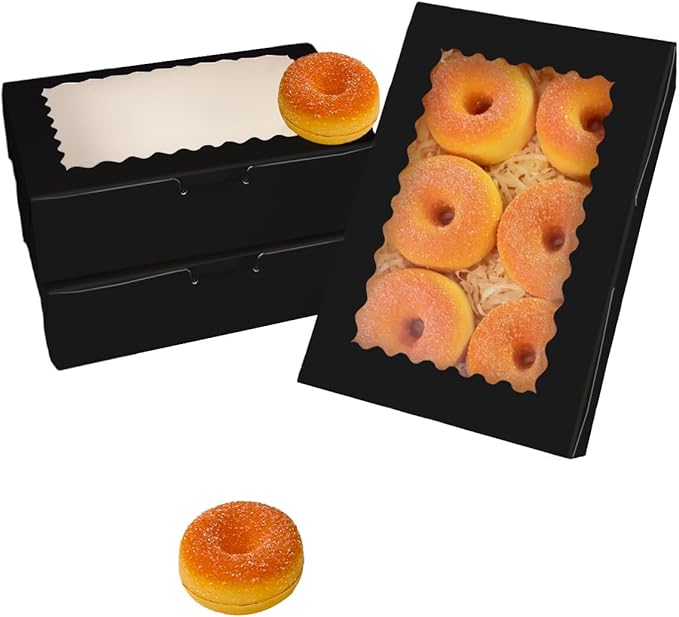 qiqee 50Pcs Black Cookie Box with Window 9x6x2.5 inch Pastry Macaron Bakery Box For Packaging