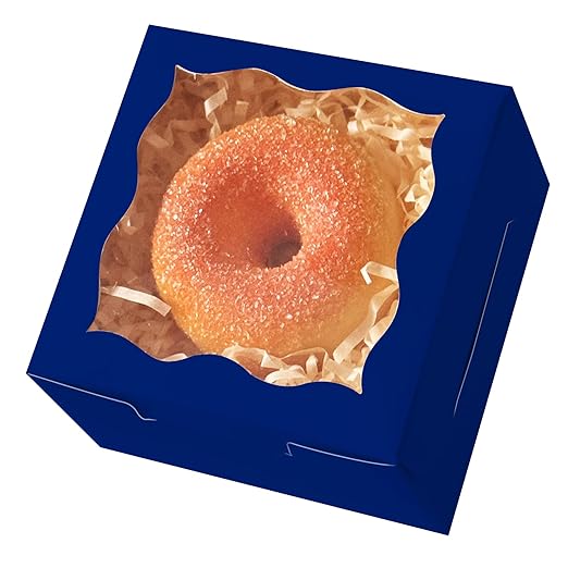 qiqee Deep Blue Bakery Box with Window 4x4x2.5 inch 30Packs Macaron Boxes Small Donut Pastry Boxes for Party Mini Cookie Boxes