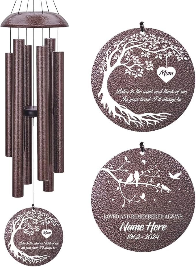 Personalized Memorial Wind Chime, Metal Wind Chime Deep Tone, Wind Chimes for Loss of Loved One, Sympathy Gift Loss of Mom Dad or Loved One, Decorative Wind Chimes Outdoor, Product in USA