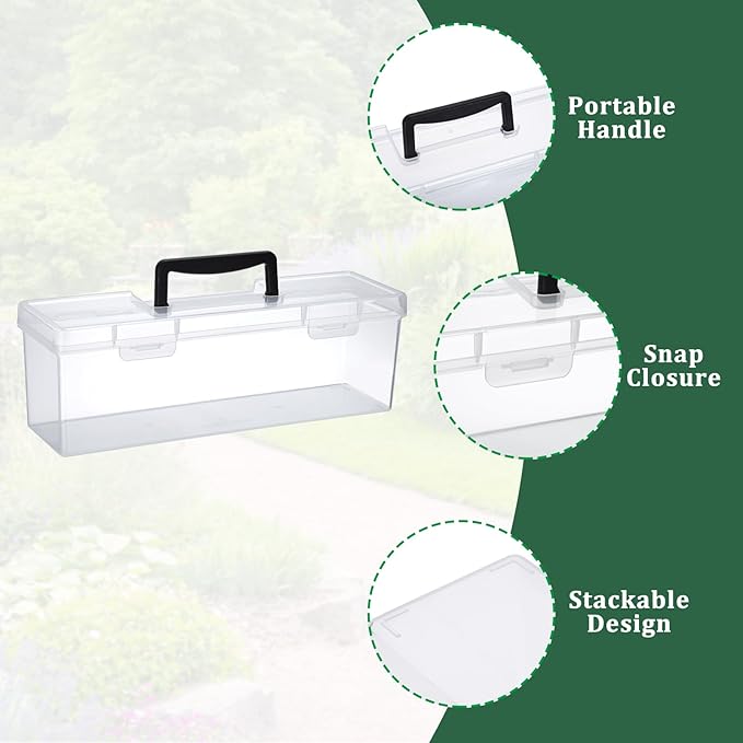 Kokone 2 Pack Plastic Clear Seed Storage Organizer Box with Handle, Portable Seed Bin with Lock, Transparent Seed Saving Box with Lid, Seed Container Seed Packet Storage Organizer