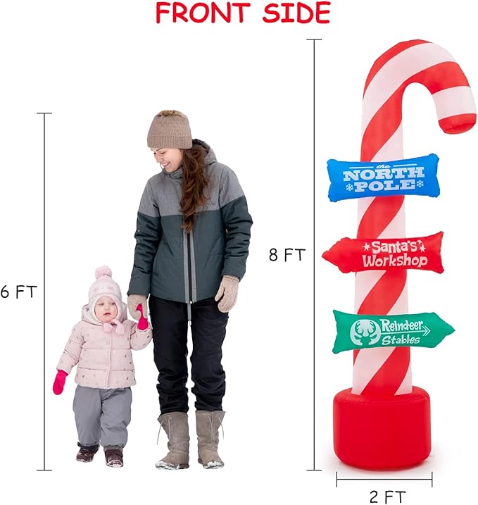 8FT Christmas Inflatables Candy Canes Outdoor Yard Decorations, Xmas Blow Up Candy Canes with Rotating LED Lights,Winter Outside Decor for Holiday Christmas Party Garden
