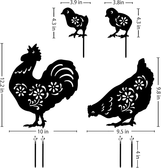 Chicken Metal Garden Stakes Decorative,Chicken Gifts for Women/Men/Chicken Lovers Gifts,Black Chicken Silhouette Statues Garden Decor for Outside,Outdoor Decor,Yard Art,Patio,Lawn Ornaments