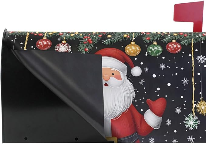Santa Claus with Christmas Decorations Magnetic Mailbox Cover MailWraps Garden Yard Home Decor for Outside Oversized-25.5" x20.8"