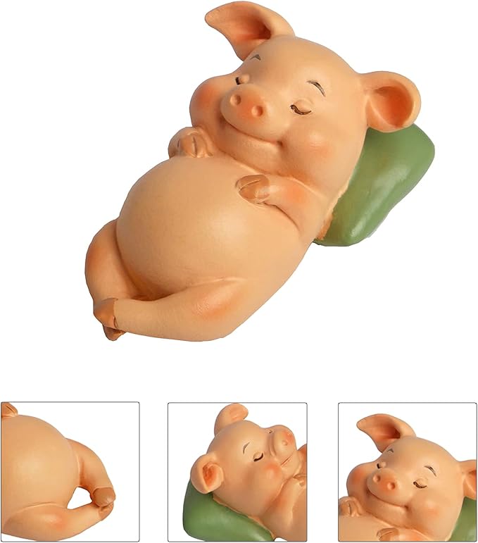 Pig Statue Mini Pig Figurine, Resin Home Decor, Lucky Animal Garden Statue for Micro Landscape (Pigs in The Lunch Break)