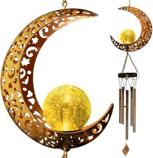 Wind Chime Solar Moon Decor,Mother's Day, Christmas, Thanksgiving Gift for Women,Mother,Grandma,Wife, Birthday Gift Crackle Glass Ball Windchimes Gardening Gifts,Patio Decor, Yard Porch Decorations