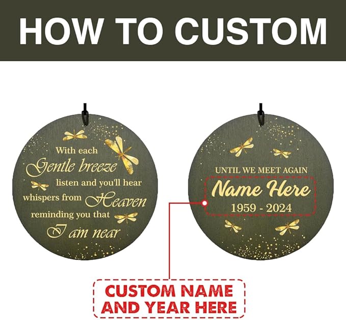 Personalized Sympathy Wind Chimes, 36inch Dragonfly Memorial Wind Chimes, Loss of Loved Ones, in Memory of Dad/Mom/Husband/Wife, Commemorative Gifts (Produced in USA)