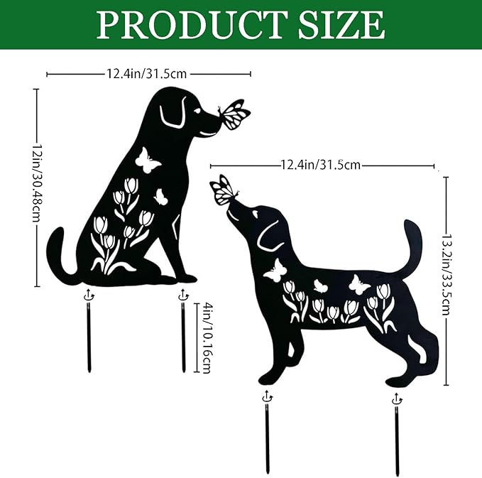 Upriver 2 Pack Metal Dog Decorative Garden Stakes, Weather Resistant Dog Silhouette Statues for Garden Patio Yard Art Outdoor Decor Lawn Ornaments, Labrador Gifts for Pet Lovers