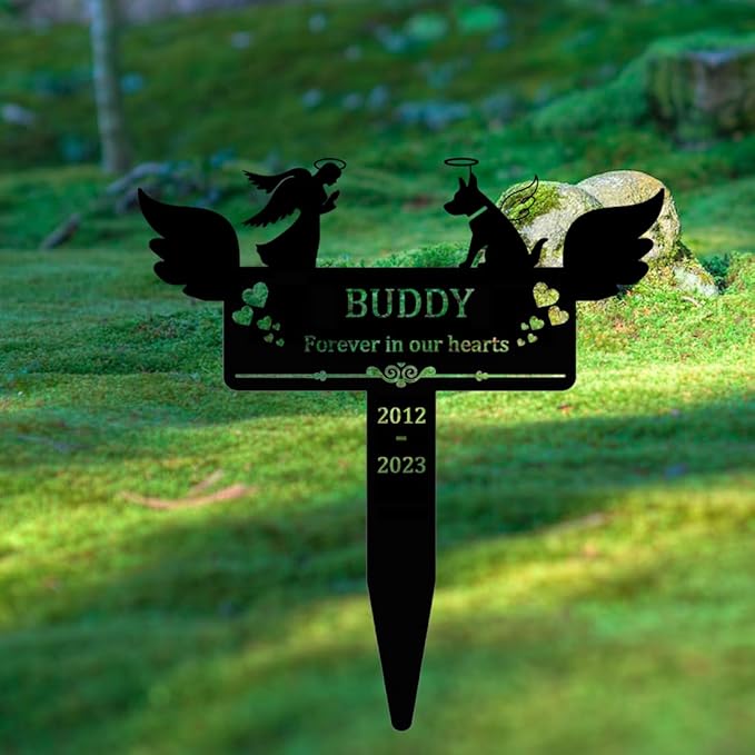 Personalized Custom Dog Memorial Grave Marker, Metal Memorial Sign with Stake for Outdoor Yard, Dog Sympathy Gifts