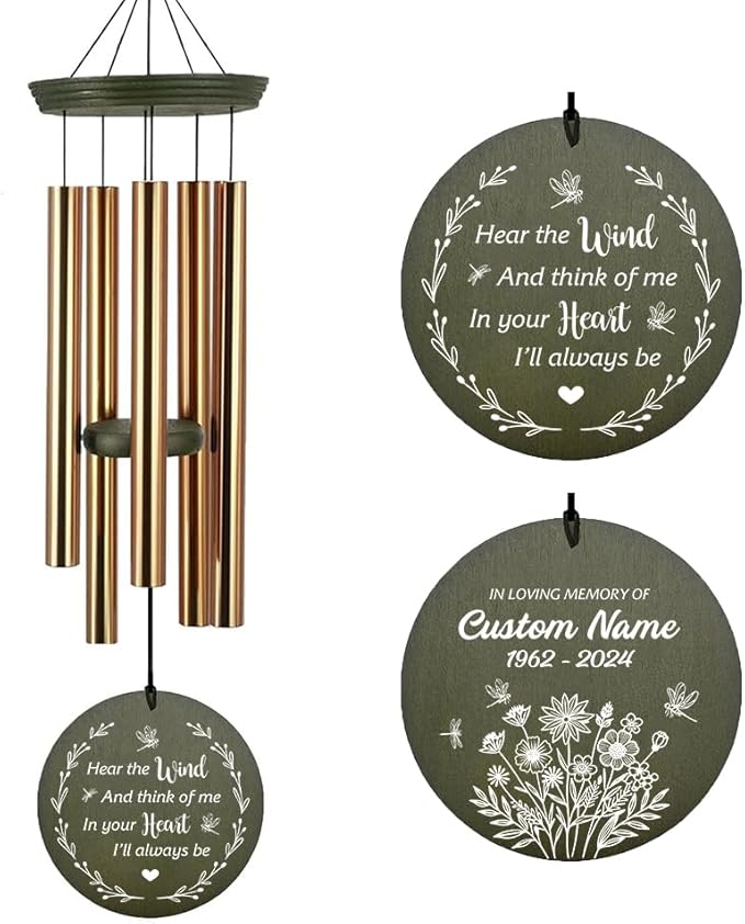 Personalized Sympathy Wind Chime, Wind Chimes for Loss of Loved Father/Mother/Lover, Commemorative Sympathy Bereavement Gifts for Condolences/Funeral, Decorative Wind Chimes Outdoor, Product in USA