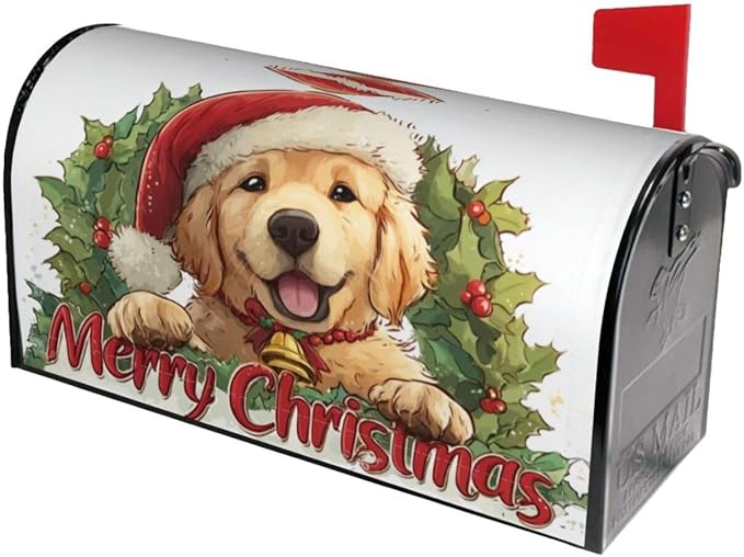 Christmas Dog Mailbox Covers Magnetic Letterbox Covers 21x18 Inch for Garden Outdoor Decoration