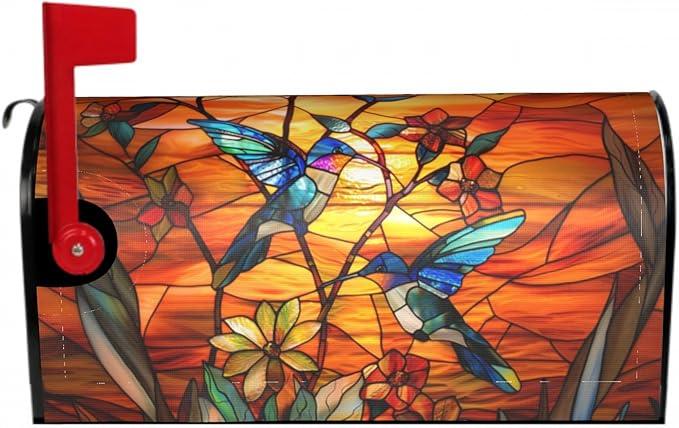 Giwawa Stained Glass Hummingbird Mailbox Covers Magnetic for Fall Mailbox Cover Autumn Mail Box Covers Standard Size 18 x 21 Thanksgiving Decorations Outdoor Welcome Mailbox Wrap