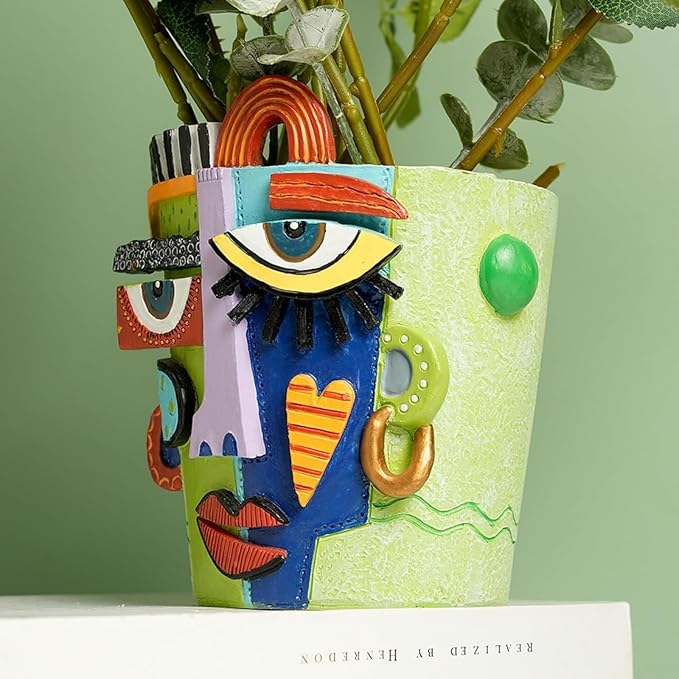 Mint Green Abstract Face Planter Pot/Picasso Flower Pot, Unique Head Planters for Indoor Plants, Abstract Face Decor, Picasso Pots for Home Decor (Large)