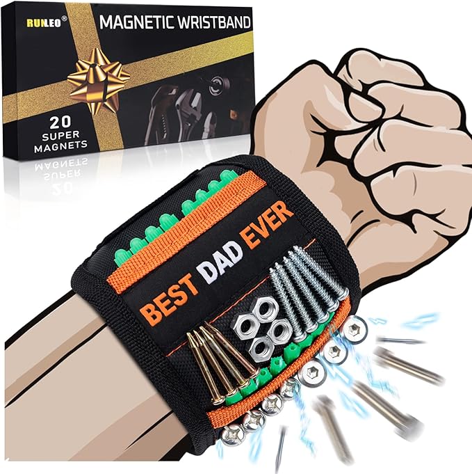 Father's Day Gifts for Dad from Daughter Son, Magnetic Wristband Tool Belt for Holding Screws, Cool Gadgets Birthday Gift Christmas Stocking Stuffers for Men Him Husband Handyman - Best Dad Ever Gifts