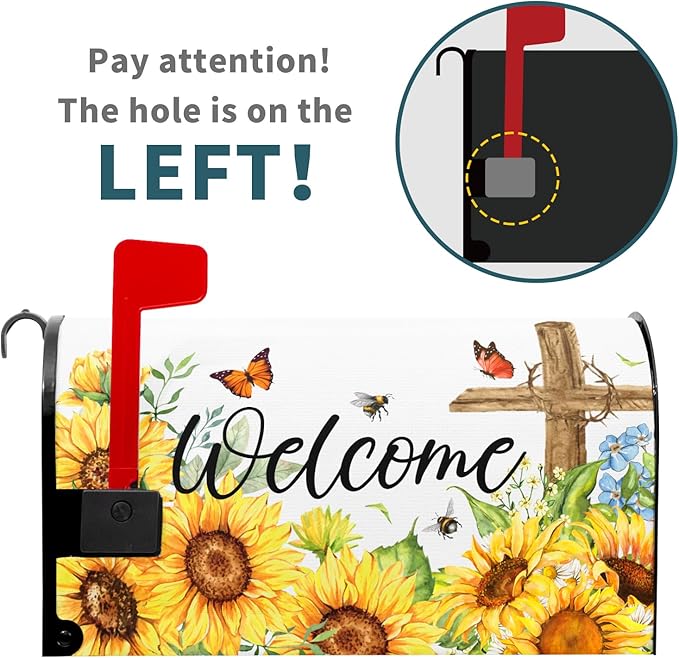 Summer Welcome Sunflower Mailbox Cover Magnetic Standard Size 25.5" X 21" Flower Wraps for Post Letter Box Decor Outside Garden Yard Home Outdoor Decoration