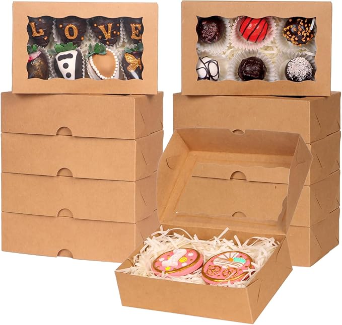 ROSPAKTEK 50pcs Brown Bakery Boxes 7x4.3x2 In - Perfect for Treats, Charcuterie & Festive Gifting (3 Major Holidays)