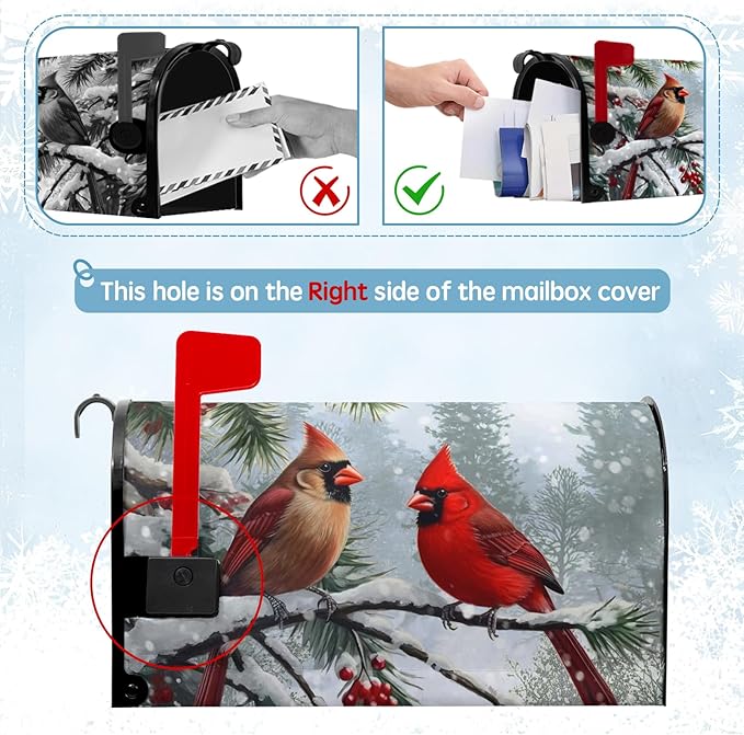 Cardinal Bird Mailbox Cover Winter Large Mailbox Covers Christmas Magnetic Mailbox Wraps Red Bird Dust-Proof Letterbox Cover Oversized-25.5" x21