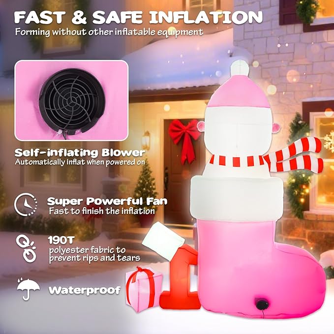 Christmas Inflatable Outdoor Decorations, 6 FT Inflatables Babys First Christmas Stocking Snowman Yard Decor, Built-in LED Light Blow up 1st Xmas DIY Name Ornament for Indoor Outside Lawn Garden(Girl)