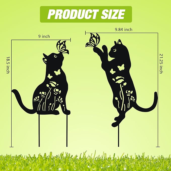 WONDER GARDEN Metal Cat Decor for Outside - 2 Pack Garden Stakes Decorative, Black Cat Silhouette Statues Lawn Ornaments Yard Art Patio Decor Women Men Mom Gifts