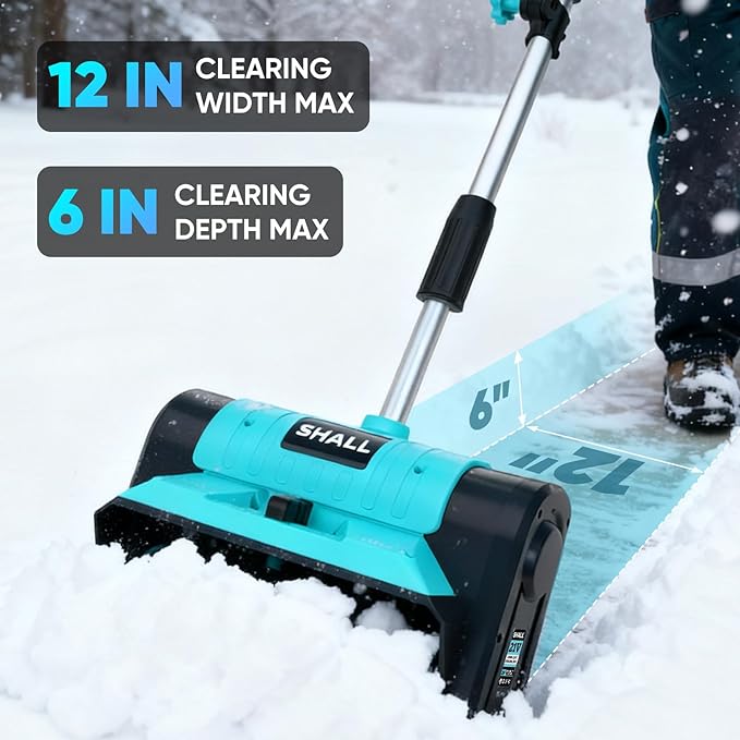 SHALL 21V Brushless Cordless Snow Shovel, 12" Cordless Snow Blower, 4AH Battery Powered Electric Snow Removal with Deflector & Dust Cover, 26FT Throw Distance for Driveway,Steps, Patio, Sidewalk