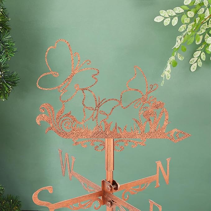 SUPERDANT Butterfly Weather Vane Tussock Wind Vanes for Yard Metal Weathervane Roof Mount for Gardens Outside Reddish Copper Weathervanes Farmhouse Farm Barn Sheds Patio Decorations