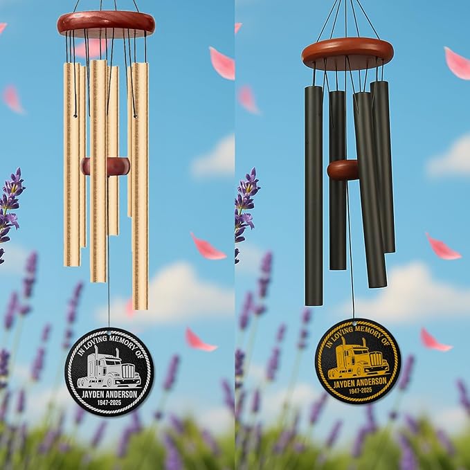 Personalized Truck Driver Memorial Wind Chime – “in Loving Memory of Trucker” Custom Name, Years – Sympathy Gift for Trucking Families – Memorial Windchimes for Loss of Loved One – Remembrance Décor
