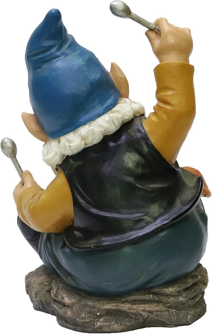 Nature's Mark Rock n Roll Gnome in a Band Playing Drums Resin Statue Figurine Home Garden Decorative Accent Décor (8" H)