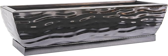H Potter Succulent Planter Rectangular Plant Pot Flower Indoor Outdoor Window Box (Black Nickel Large)