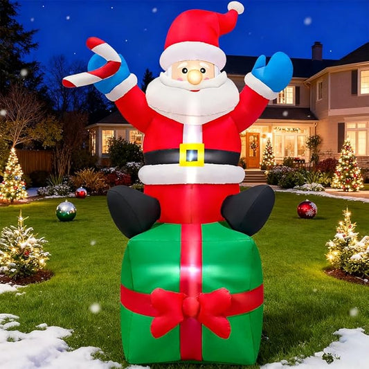 6FT Christmas Santa Inflatables Outdoor Decorations Santa Claus with Gift Box Blow Up Yard Decorations,Built-in LED Lights for Outdoor Christmas Party Yard Garden Lawn Xmas Decoration