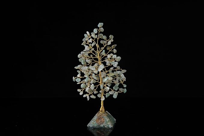 Green Jade Tree of Life - Jade Gemstone Pyramid Base, Crystal Tree for Positive Energy, Feng Shui, Good Luck, Green Healing Crystals, Chakra