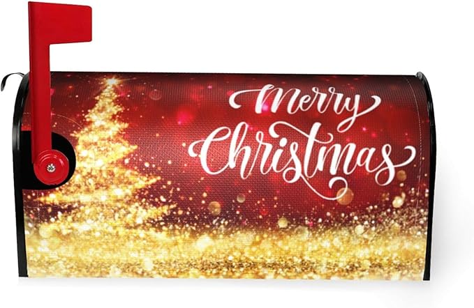 Mailbox Covers Merry Christmas Red Gold Magnetic Letter Post Box Cover Standard Size 21 x 18 Inch Garden Yard Home Decorative