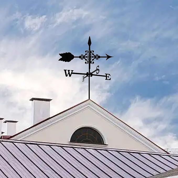 Cast Iron Wind Vane Weathercock Metal Weather Vane Wind Direction Indicator Wind Measuring Tool for Garden Decor Farmhouse Decorative Outdoor Garden Wind(Color:C)