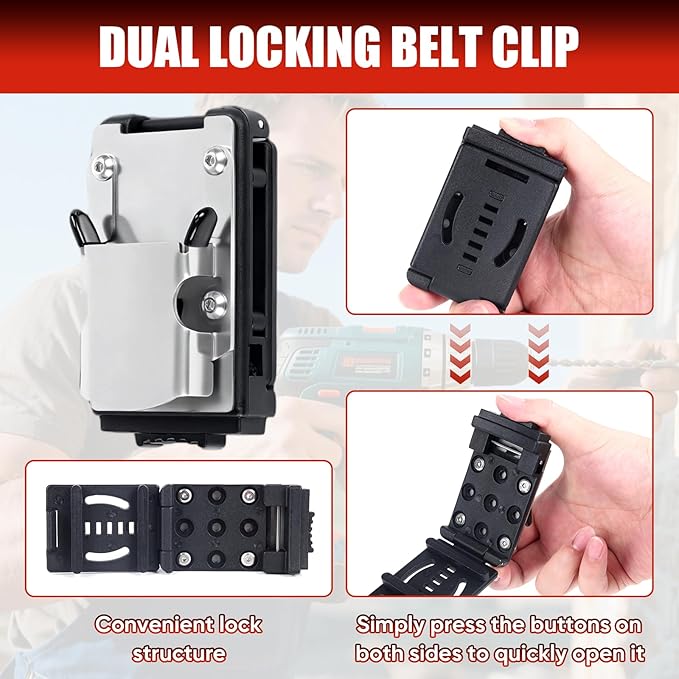 Drill Holder Belt Clip,Hook Holster for Cordless Drill Driver, Tape Measure,Quick Access Eletric Drill Clip on Belt,Fits Up to 2.1''