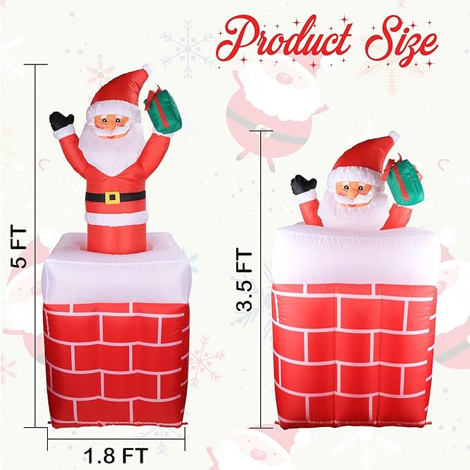 VCUTEKA Christmas Inflatables Outdoor Decorations, Inflatable Christmas Santa Claus in Chimney Blow Up Yard Decorations with LED Lights for Holiday and Garden Lawn Winter Decor