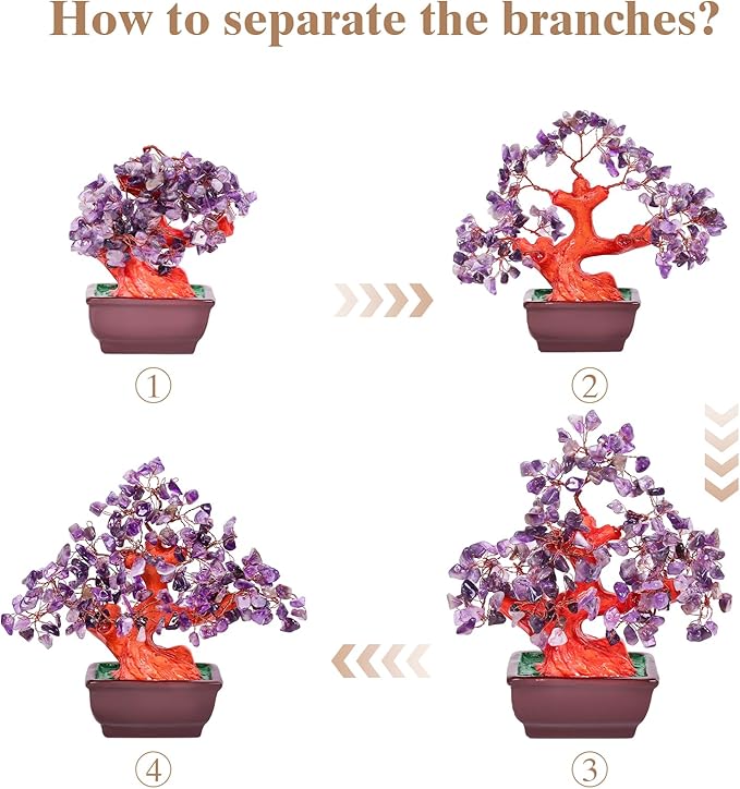 Feng Shui Quartz Crystal Money Tree Bonsai Style Decoration for Luck and Wealth (Purple)