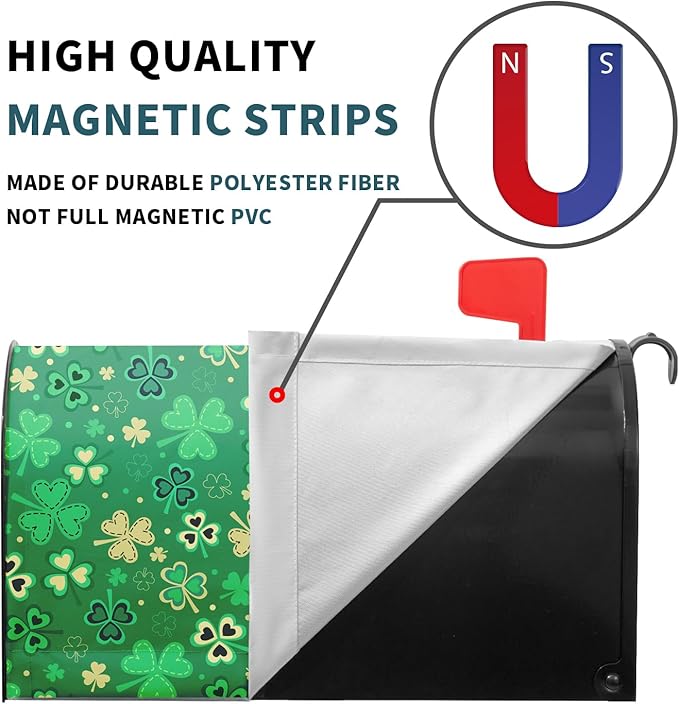 St Patrick's Day Magnetic Mailbox Cover - Standard Size 21 X 25.5 Inch Green Gold Shamrock Design - Post Box Wrap for Outdoor Garden Home Yard Decoration