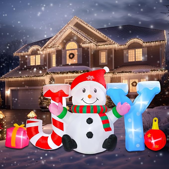 WONDER GARDEN 7.54 FT Christmas Inflatable Outdoor Decorations Joy Snowman Christmas Blow Up Yard Decorations with LED Lights for Xmas Holiday Party Garden Patio Lawn Decor