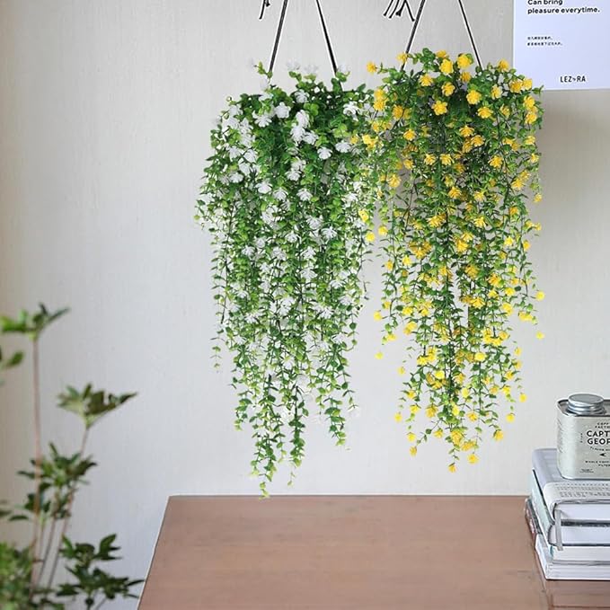 WEISPARK Artificial Hanging Flowers, 9pcs Fake Eucalyptus Vine Faux Flower Greenery Garland Plastic Plants for Indoor Outdoor Wall Garden Wedding Home Party Decor